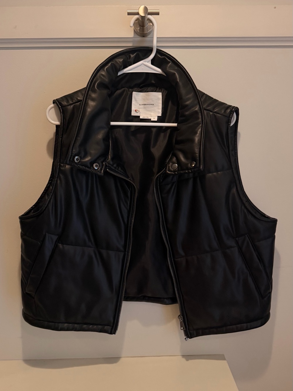 Anthropologie Black faux leather Puffer Vest